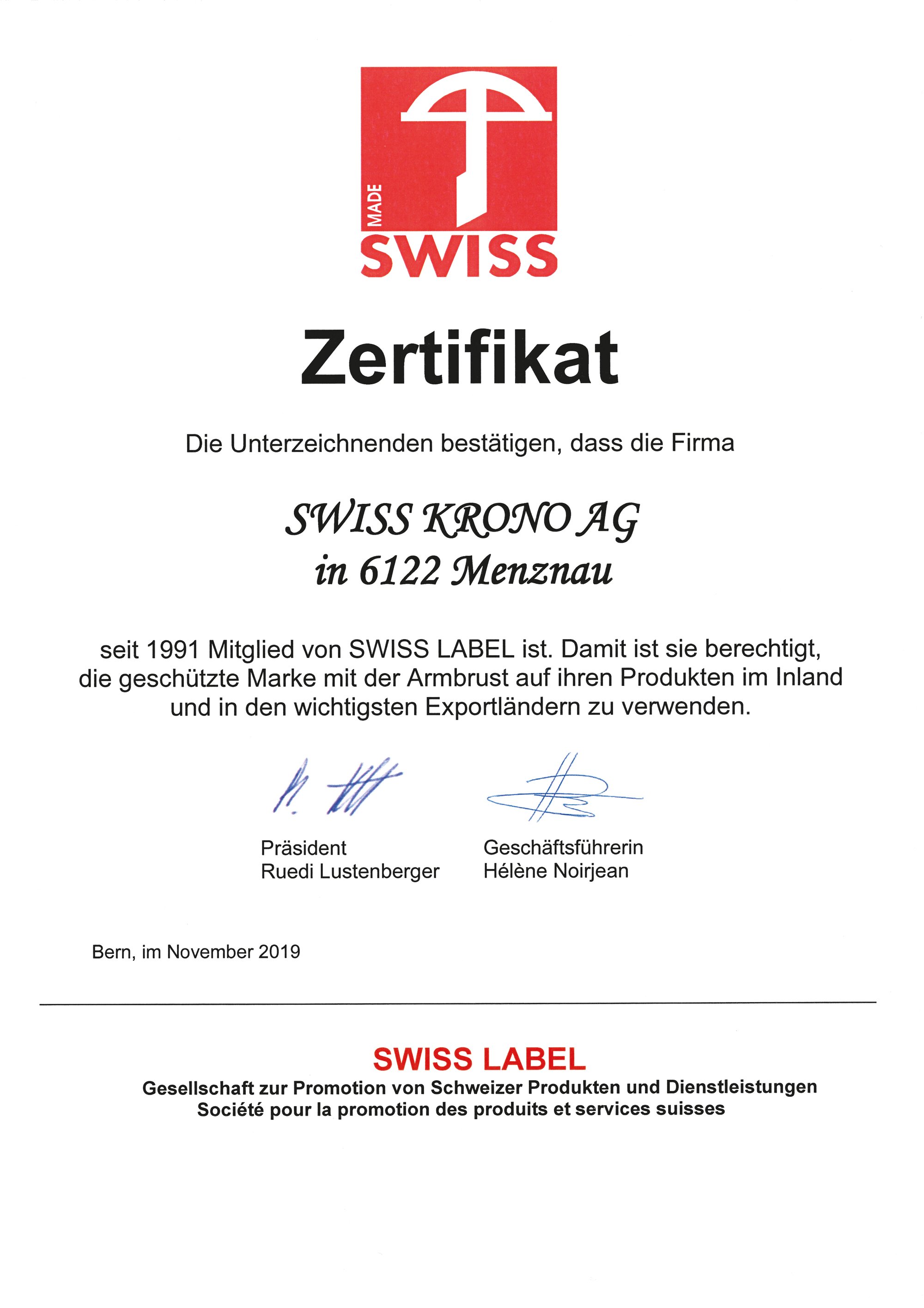 Swiss Label Certificate