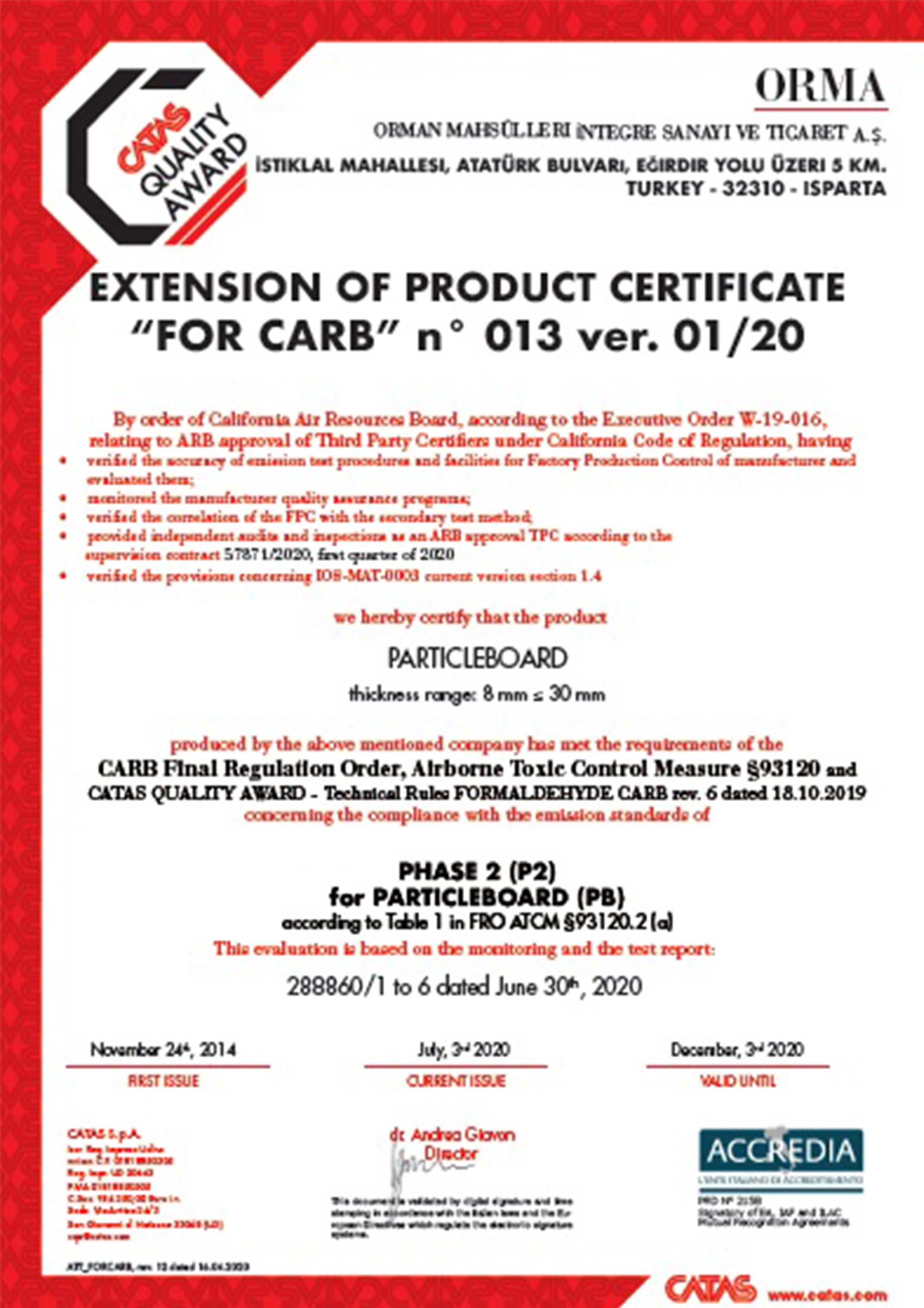 CARB2 Certificate